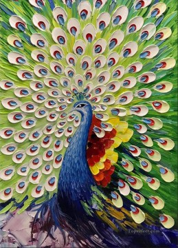 花 鳥 Painting - 緑の鳥の孔雀